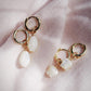 Earrings - Mother of Pearl and Gold Flower Lei Charm Huggie Hoop Earrings - Lei - ke aloha jewelry