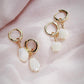 Earrings - Mother of Pearl and Gold Flower Lei Charm Huggie Hoop Earrings - Lei - ke aloha jewelry