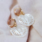 Earrings - Mother of Pearl and Gold Monstera Charm Huggie Hoop Earrings - Hula - Ke Aloha Jewelry