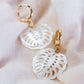 Earrings - Mother of Pearl and Gold Monstera Charm Huggie Hoop Earrings - Hula - Ke Aloha Jewelry