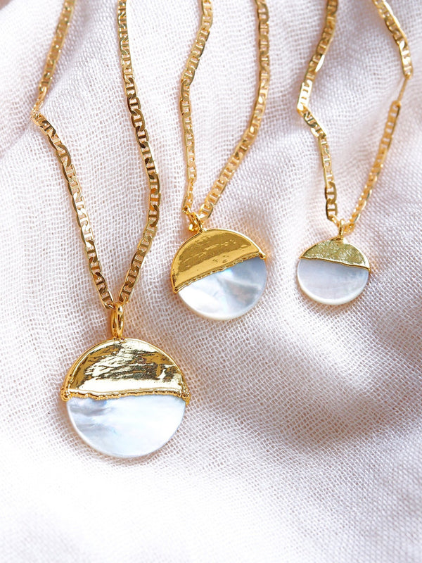 Gold Necklace - Mother of Pearl Gold Coin Necklace - A'ala - ke aloha jewelry