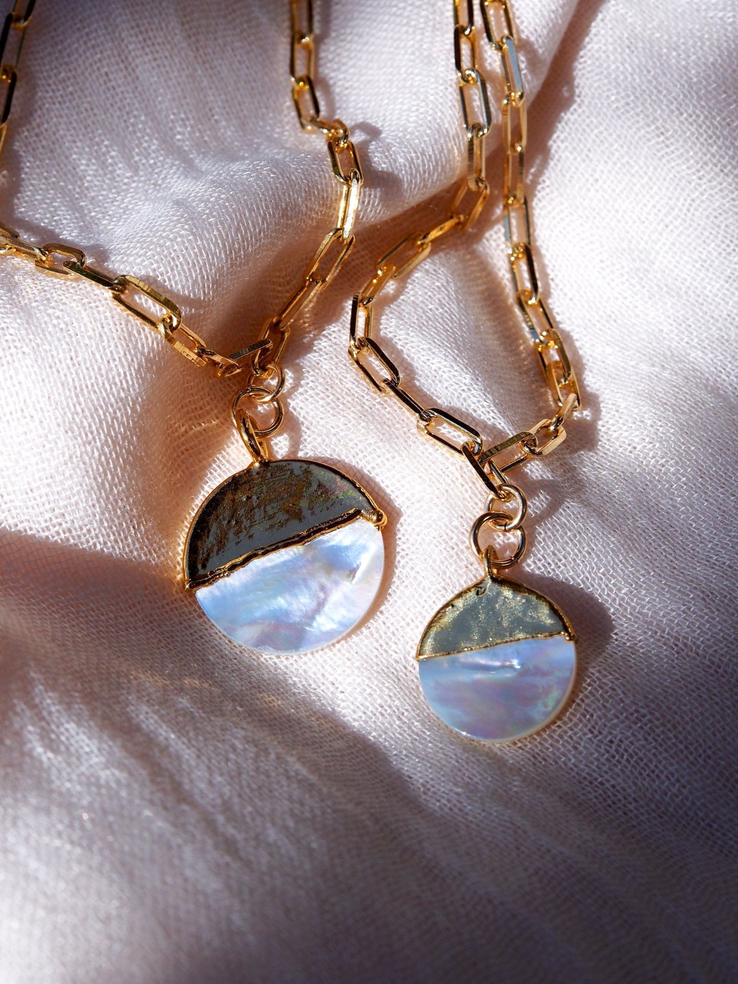 Gold Necklace - Mother of Pearl Gold Filled Coin Charm Necklace - Leimomi - Ke Aloha Jewelry