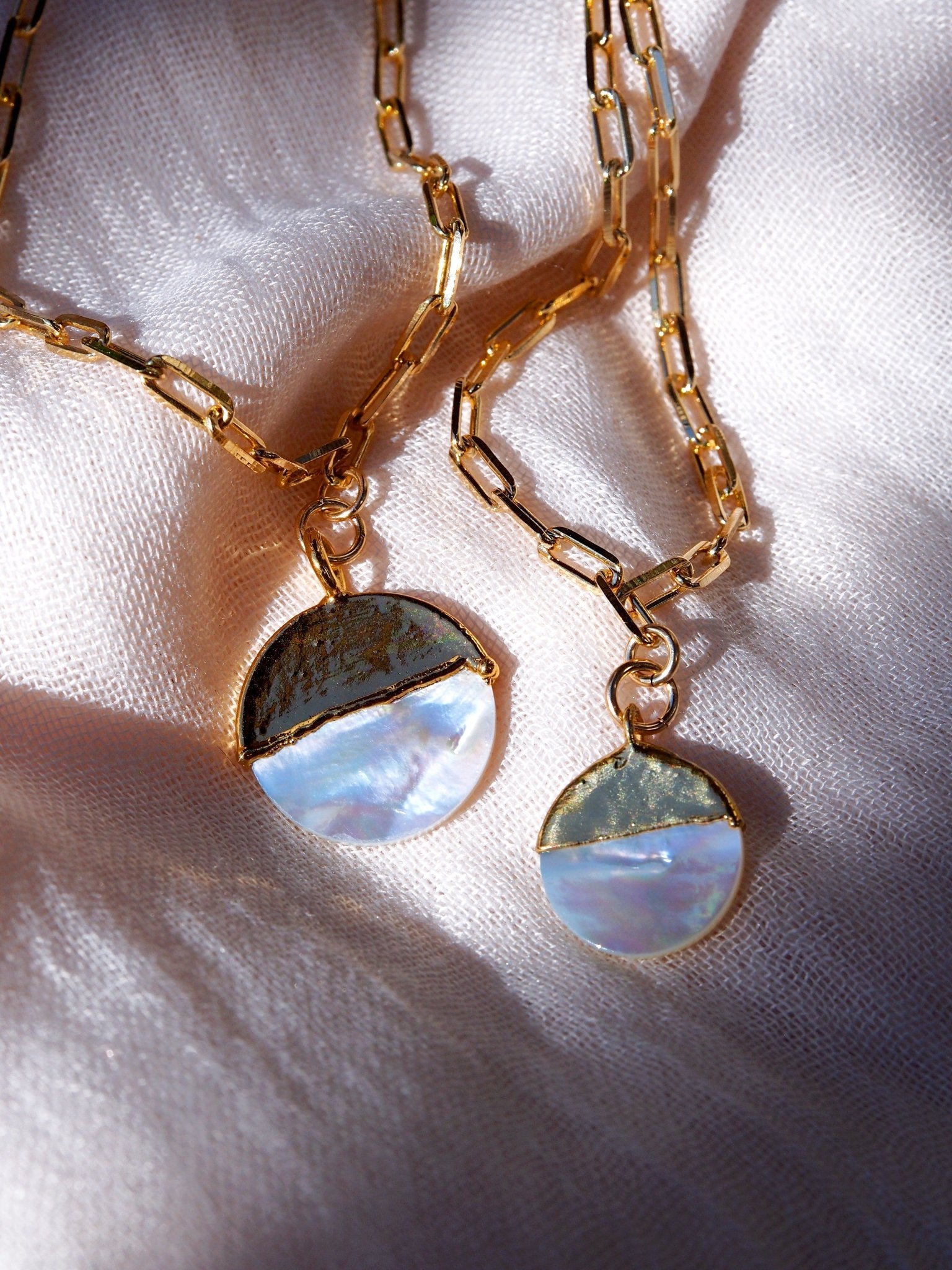 Gold Necklace - Mother of Pearl Gold Filled Coin Charm Necklace - Leimomi - Ke Aloha Jewelry