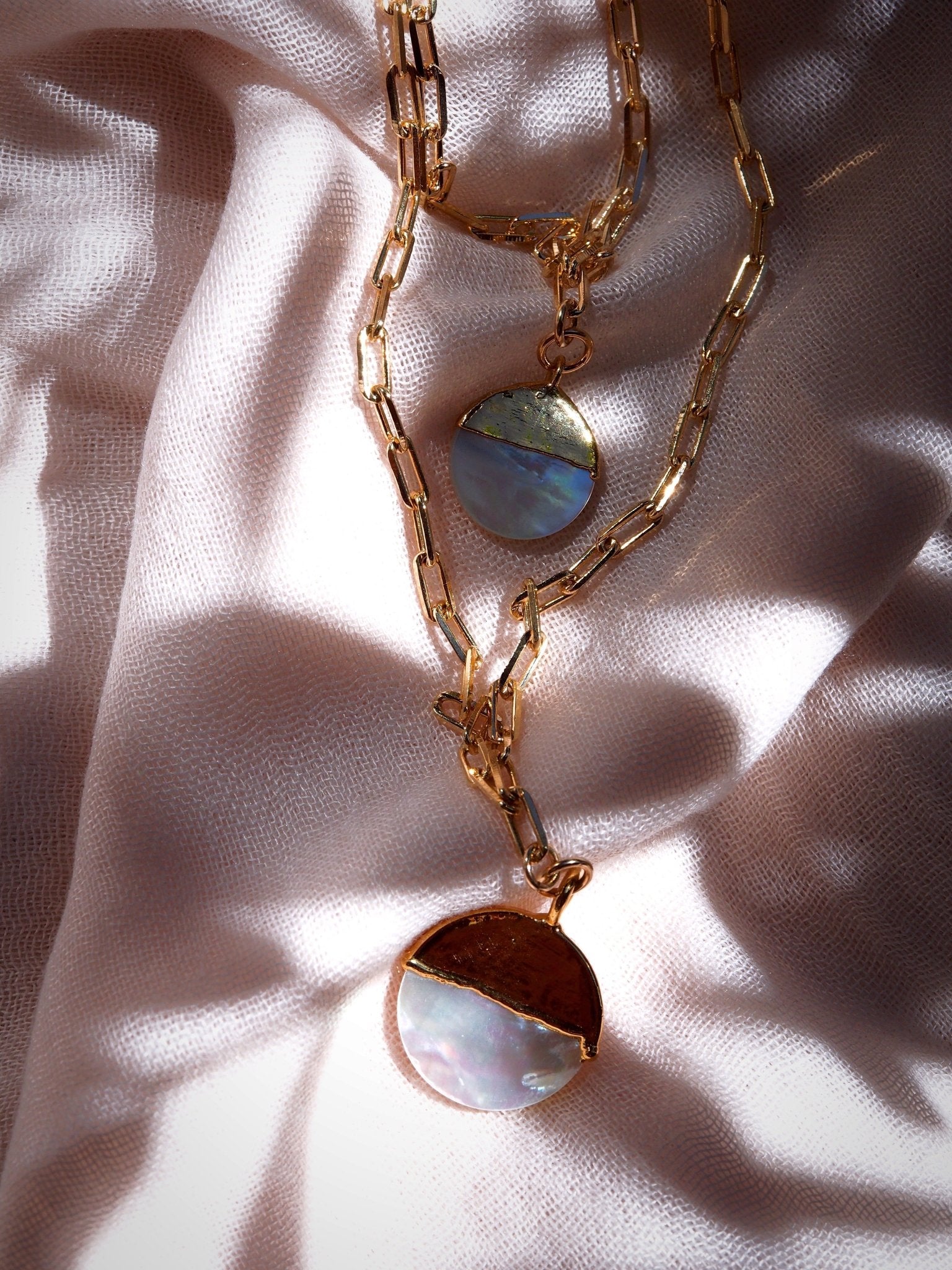 Gold Necklace - Mother of Pearl Gold Filled Coin Charm Necklace - Leimomi - Ke Aloha Jewelry