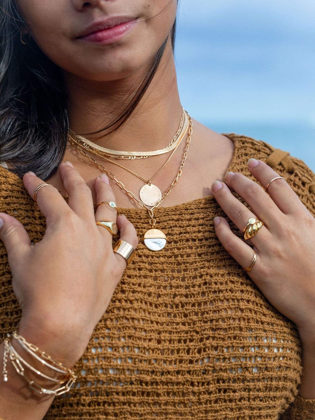 Gold Necklace - Mother of Pearl Gold Filled Coin Charm Necklace - Leimomi - Ke Aloha Jewelry