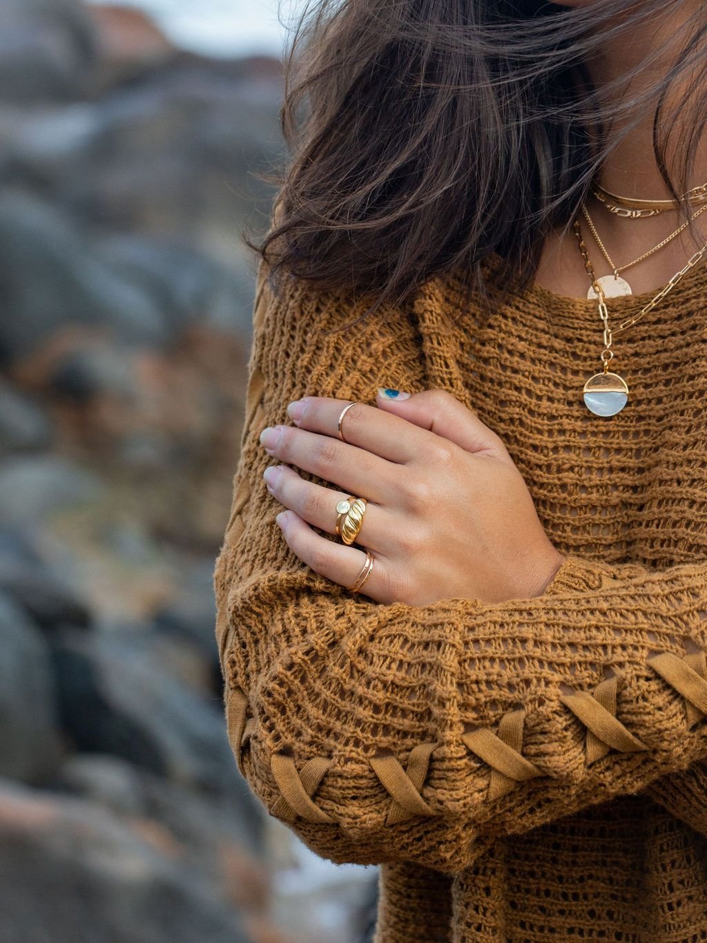 Gold Necklace - Mother of Pearl Gold Filled Coin Charm Necklace - Leimomi - Ke Aloha Jewelry