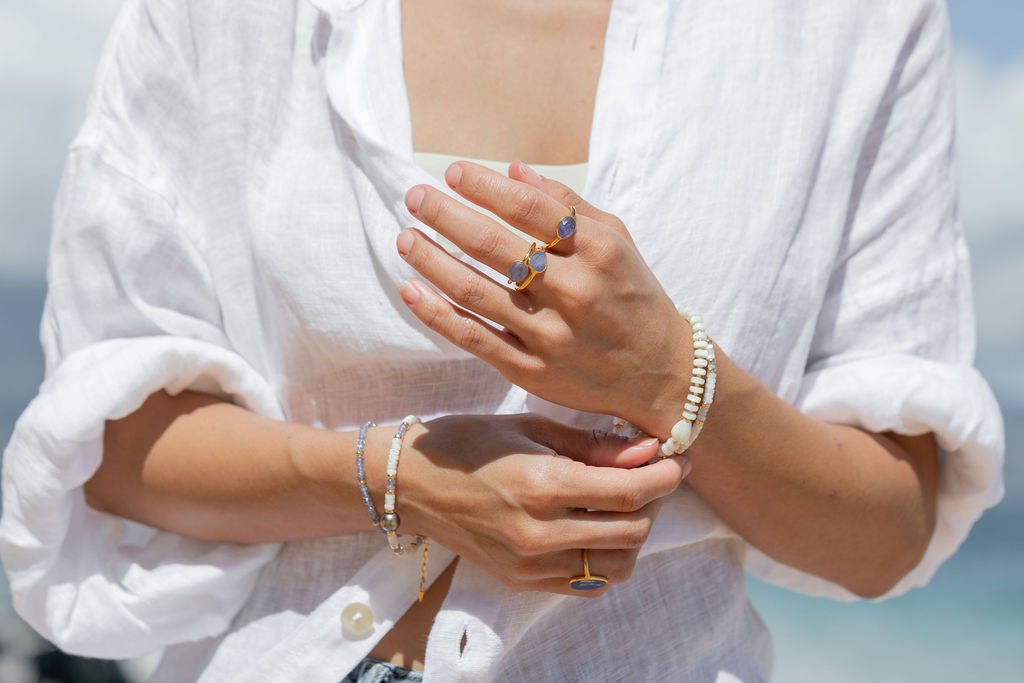 Gold Necklace - Mother of Pearl Pikake Bracelet - Mauloa - ke aloha jewelry