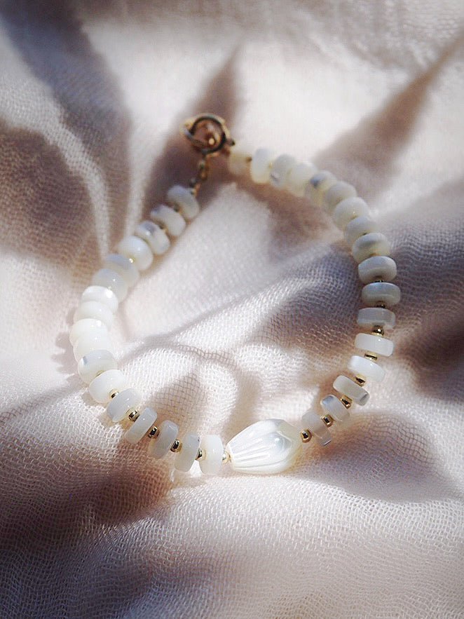 Gold Necklace - Mother of Pearl Pikake Bracelet - Mauloa - ke aloha jewelry