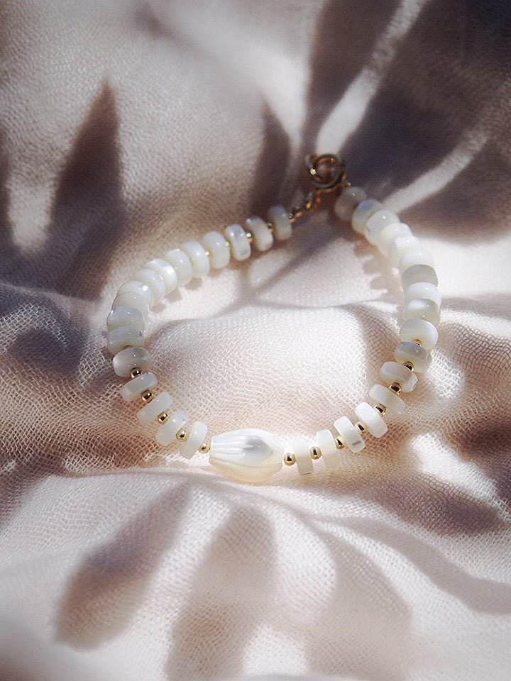 Gold Necklace - Mother of Pearl Pikake Bracelet - Mauloa - ke aloha jewelry