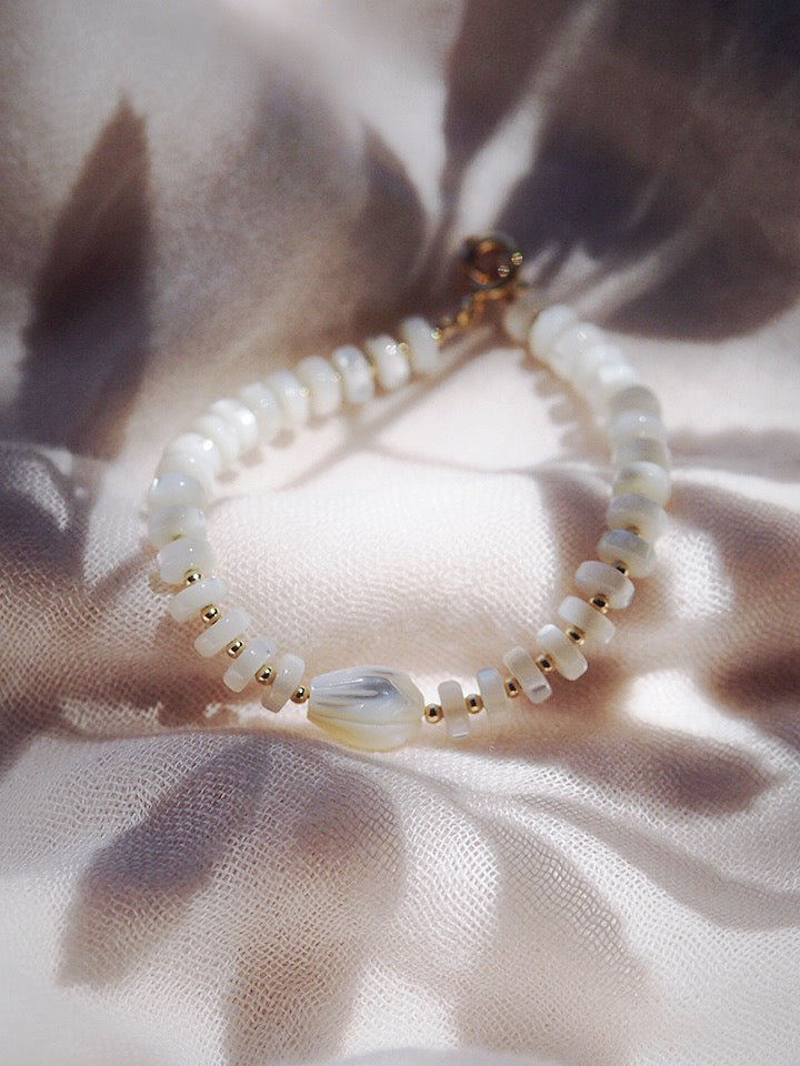 Gold Necklace - Mother of Pearl Pikake Bracelet - Mauloa - ke aloha jewelry