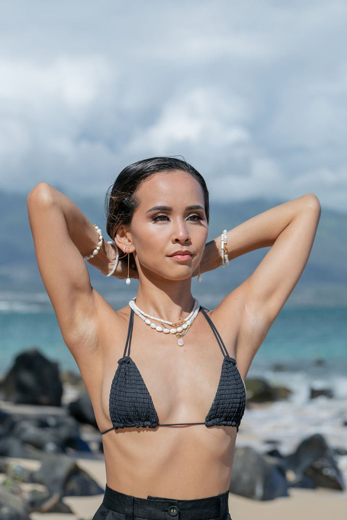 Gold Necklace - Mother of Pearl Pikake Necklace - Mauloa - ke aloha jewelry