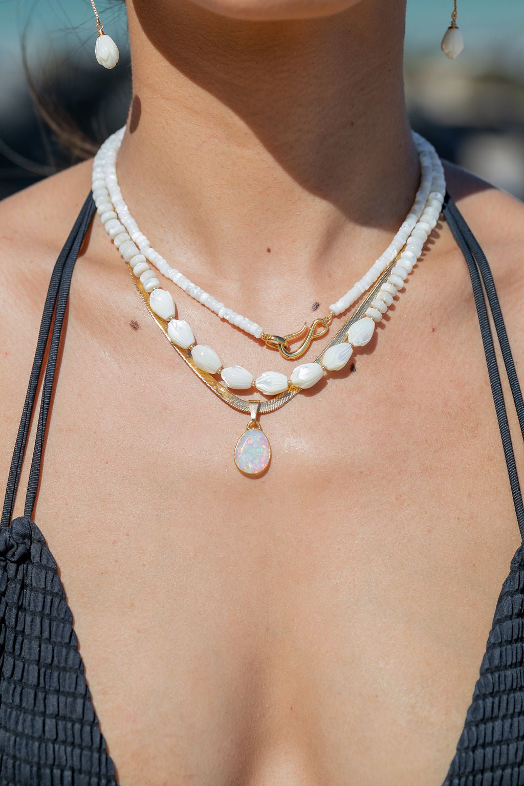 Gold Necklace - Mother of Pearl Pikake Necklace - Mauloa - ke aloha jewelry