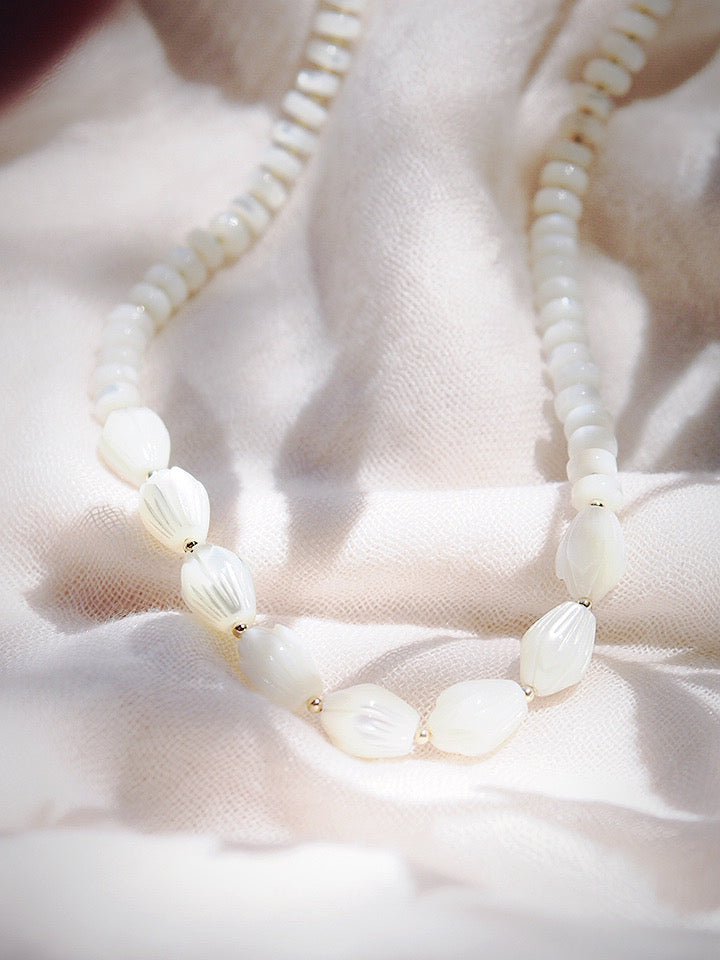 Gold Necklace - Mother of Pearl Pikake Necklace - Mauloa - ke aloha jewelry