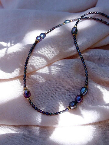Gold Necklace - Peacock Pearl Bead Necklace - Hiwahiwa - ke aloha jewelry