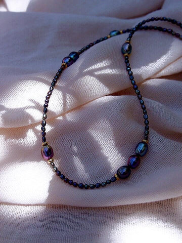 Gold Necklace - Peacock Pearl Bead Necklace - Hiwahiwa - ke aloha jewelry