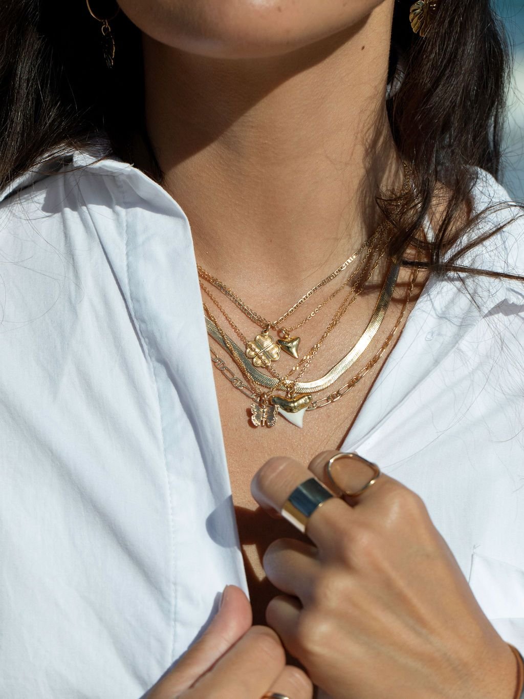 Gold Necklace - Petite Gold Shark Tooth Necklace - Mano Petite - ke aloha jewelry