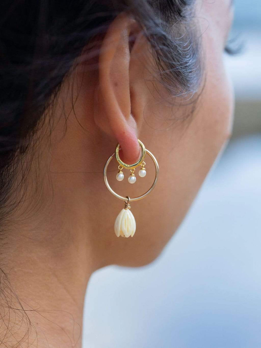 Pikake Waterfall Earrings. Mother Of Pearl. Gold high quality Filled