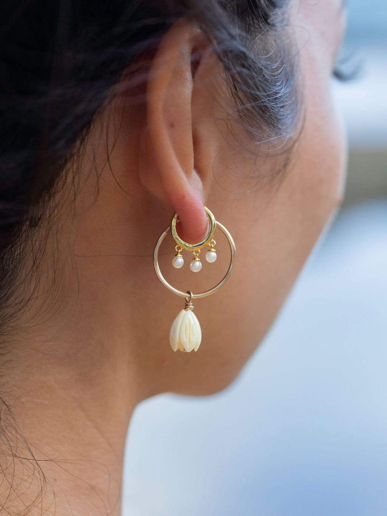 Earrings - Pikake Gold Hoop Earrings - Pikake - ke aloha jewelry