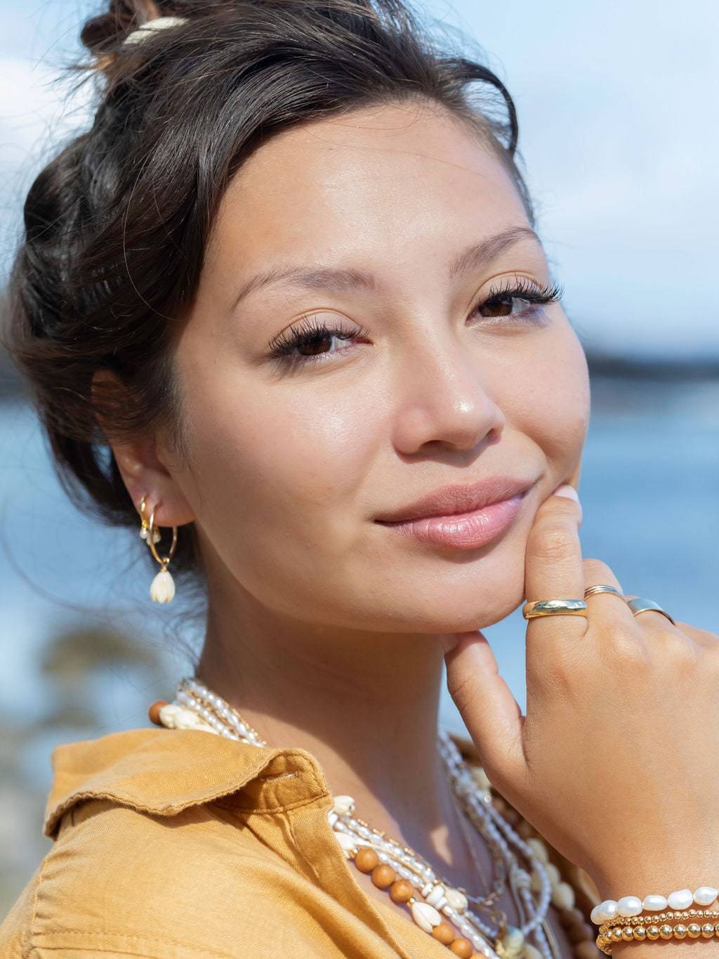 Earrings - Pikake Gold Hoop Earrings - Pikake - ke aloha jewelry