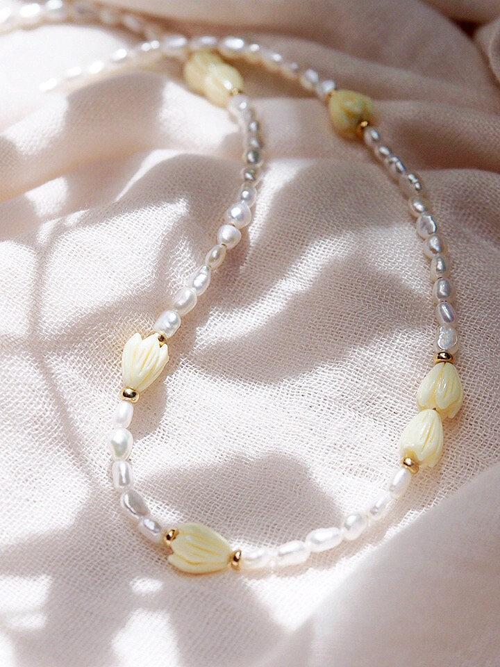 Gold Necklace - Pikake Gold Pearl Bead Necklace - Mele - ke aloha jewelry