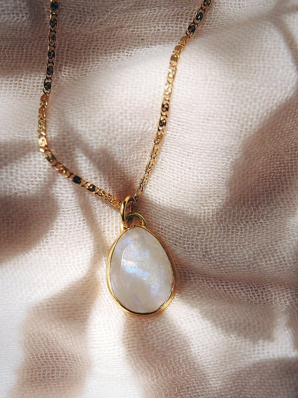 Gold Necklace - Rainbow Moonstone Pendant Necklace - Hokulani - ke aloha jewelry