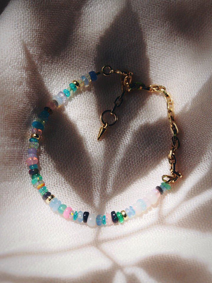 Bracelets - Rainbow Opal & Gold Chain Bracelet - Hau’oli - ke aloha jewelry