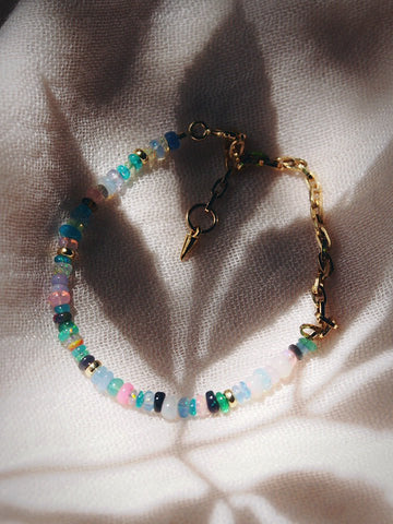 Bracelets - Rainbow Opal & Gold Chain Bracelet - Hau’oli - ke aloha jewelry