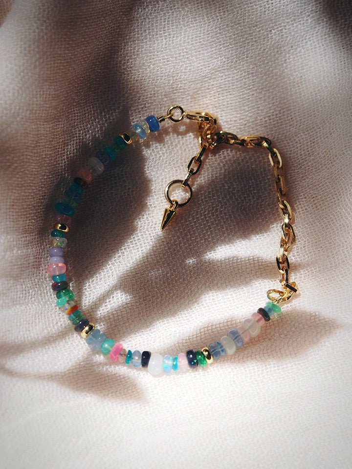 Bracelets - Rainbow Opal & Gold Chain Bracelet - Hau’oli - ke aloha jewelry