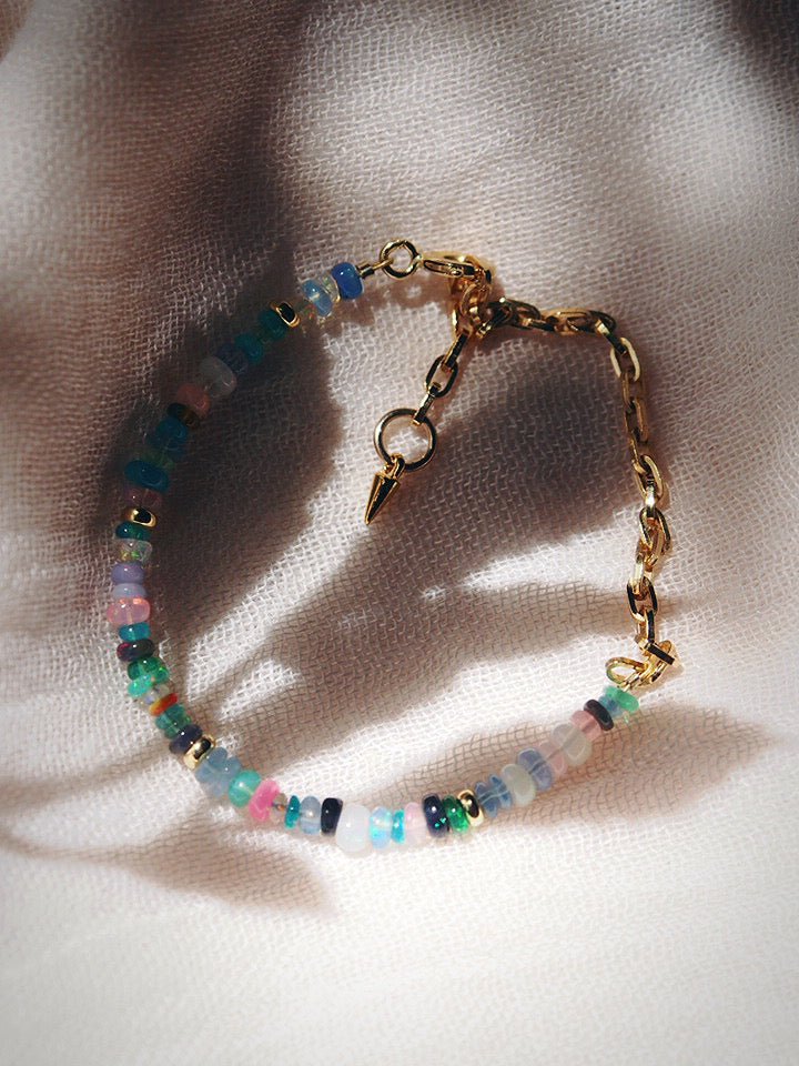 Rainbow Sapphire Cuban Chain Bracelet Gold Rainbow Ombre 