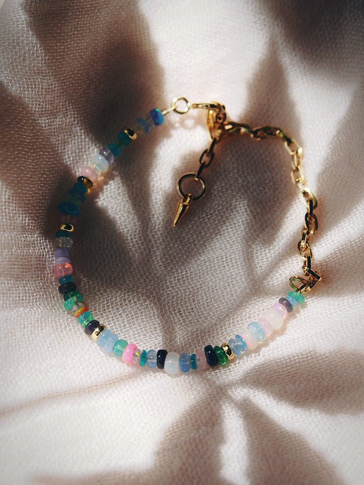 Bracelets - Rainbow Opal & Gold Chain Bracelet - Hau’oli - ke aloha jewelry