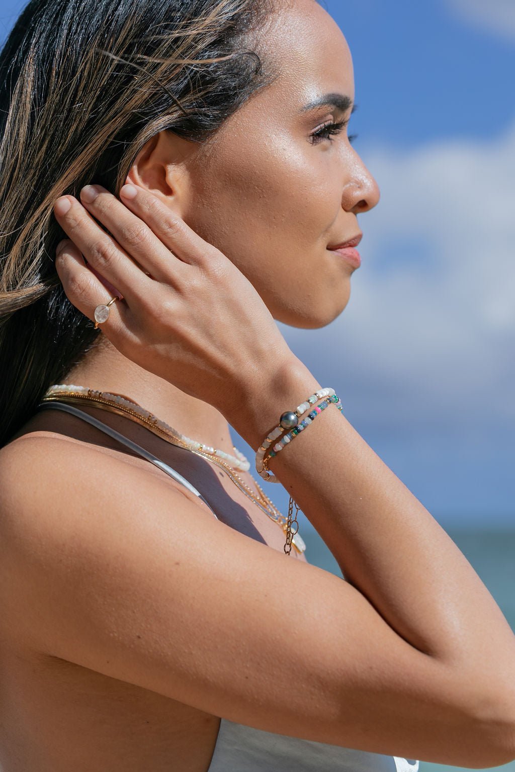 Bracelets - Rainbow Opal & Gold Chain Bracelet - Hau’oli - ke aloha jewelry