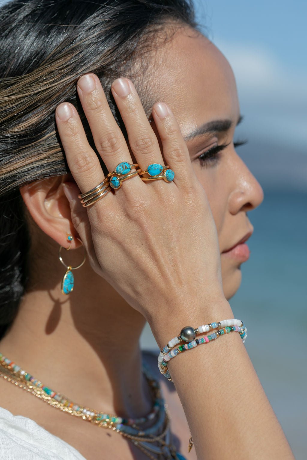 Bracelets - Rainbow Opal & Gold Chain Bracelet - Hau’oli - ke aloha jewelry