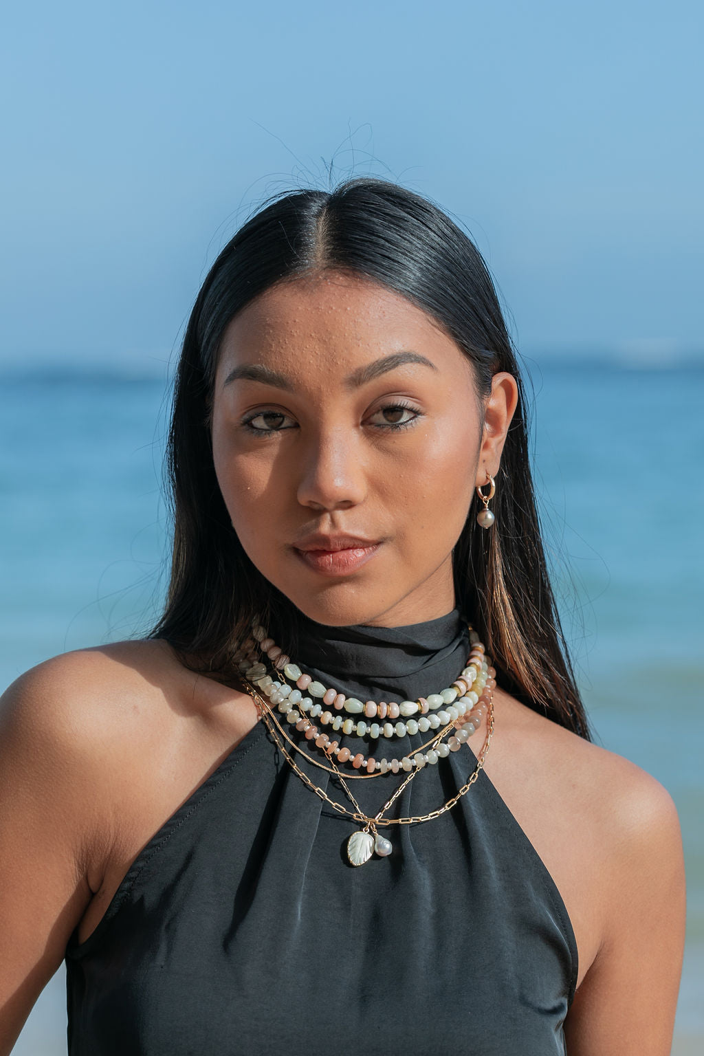 Pink Opal and Pikake Necklace - Aonani