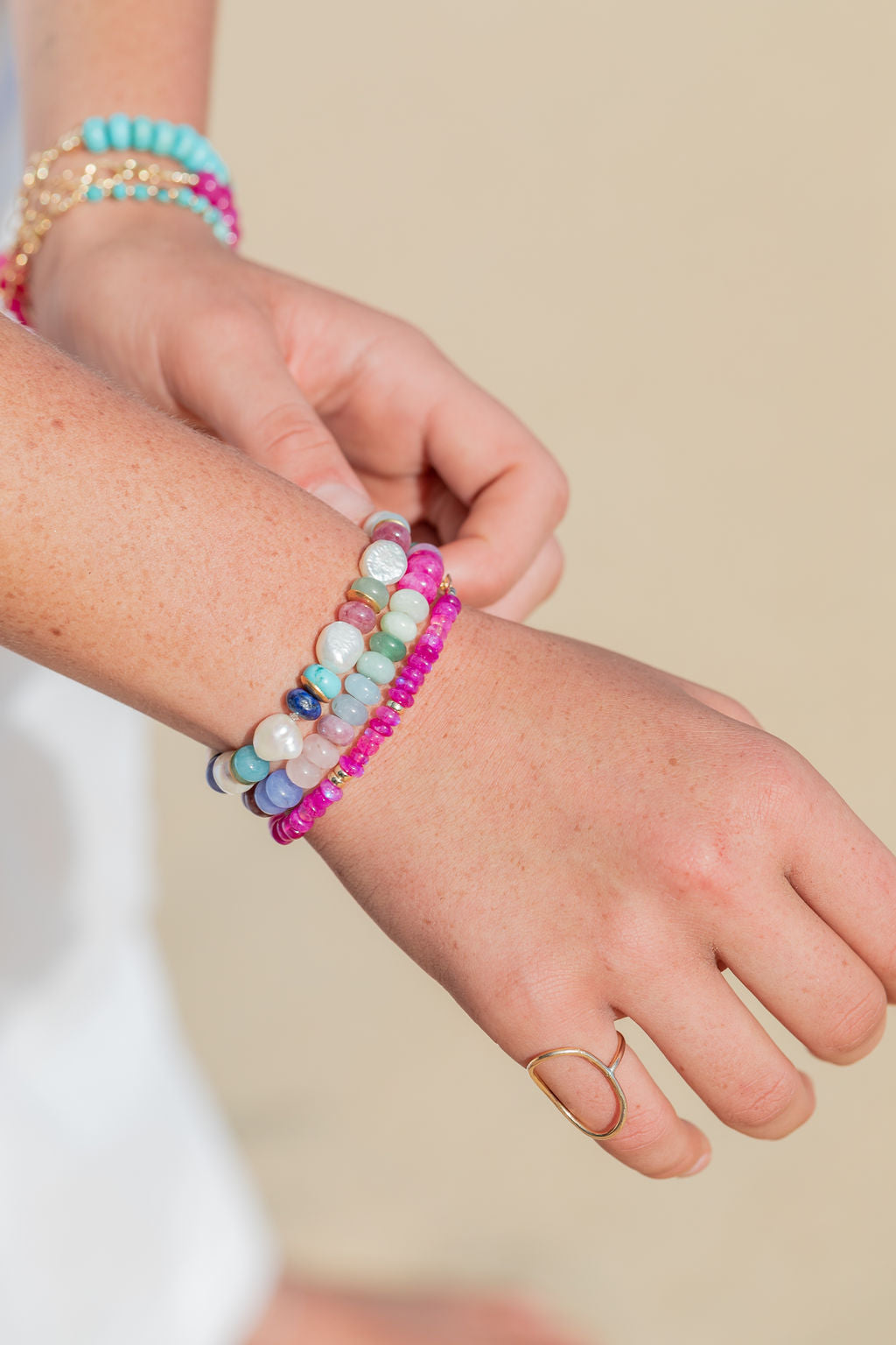 Sale - Stretchy Candy Gemstone and Pearl Bracelet - Momona
