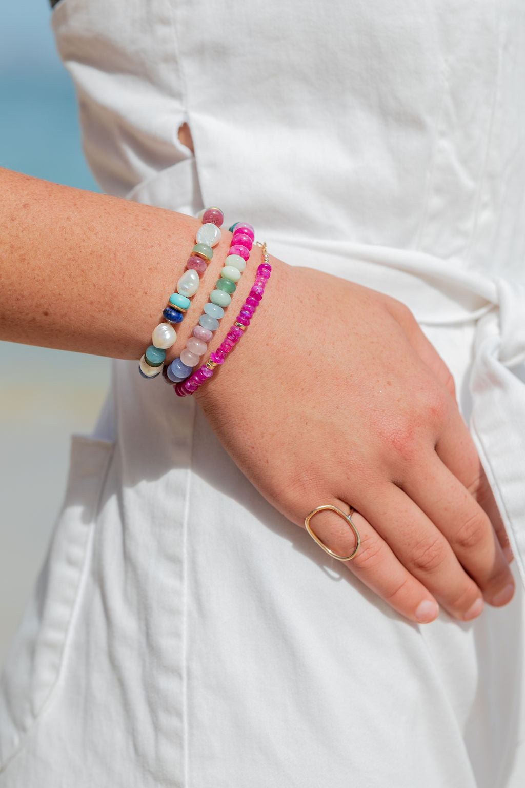 Sale - Stretchy Candy Gemstone and Pearl Bracelet - Momona