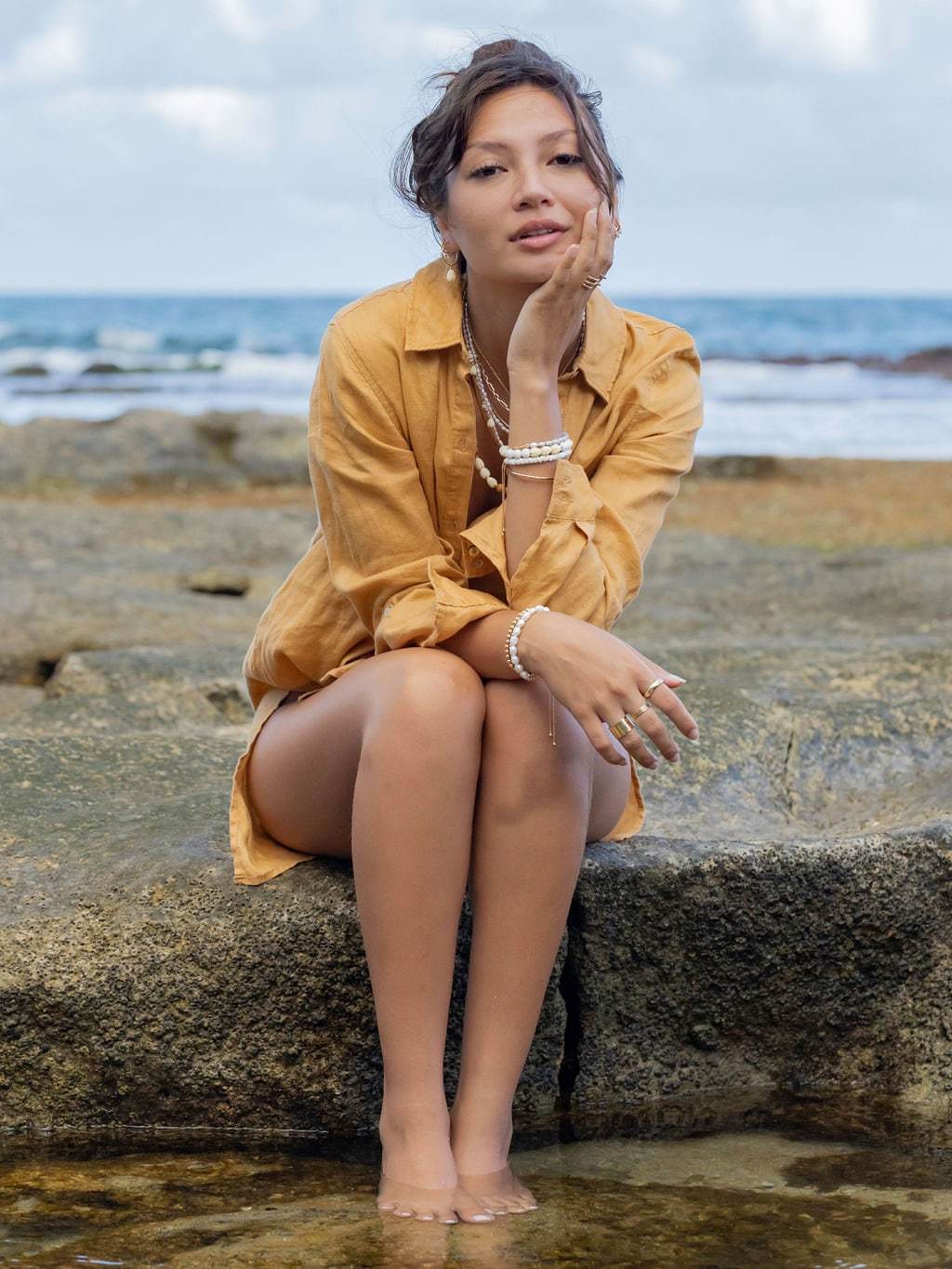 Gold Necklace - Sandalwood Pikake Flower Bead Necklace - Hakumele - ke aloha jewelry