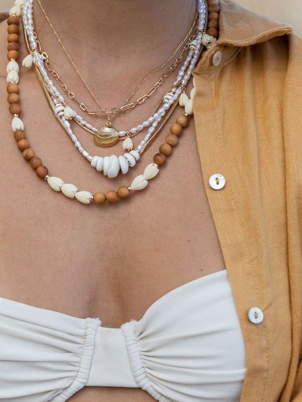 Gold Puka Shell Pearl Bead Necklace - Maka– ke aloha jewelry