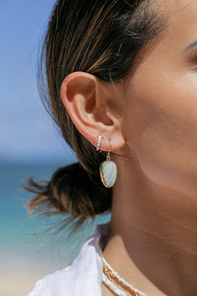Earrings - Shell Leaf Drop Earrings - Alani - ke aloha jewelry