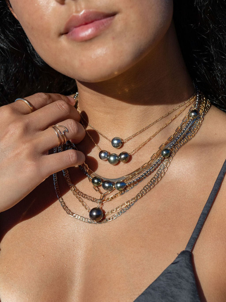 Gold Necklace - Single Floating Tahitian Pearl Necklace - Miliani - ke aloha jewelry