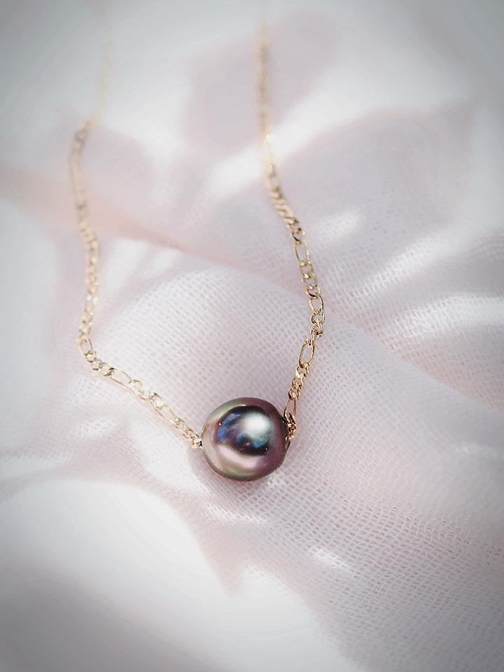 Gold Necklace - Single Floating Tahitian Pearl Necklace - Mililani - ke aloha jewelry