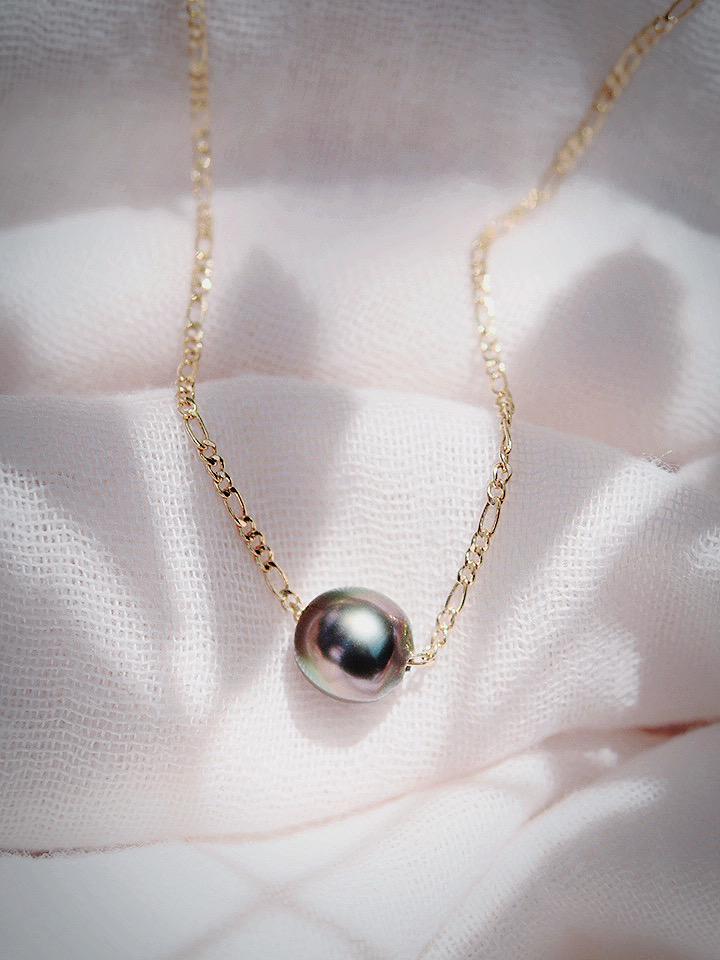 Gold Necklace - Single Floating Tahitian Pearl Necklace - Mililani - ke aloha jewelry