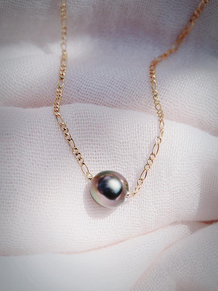 Gold Necklace - Single Floating Tahitian Pearl Necklace - Mililani - ke aloha jewelry