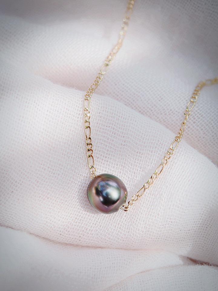 Gold Necklace - Single Floating Tahitian Pearl Necklace - Mililani - ke aloha jewelry