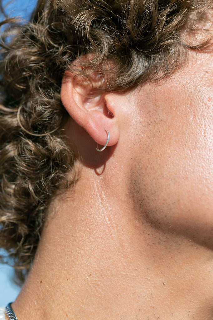 Earrings - Single Unisex Men's Squared Silver Hoop Earring - Kahua - ke aloha jewelry