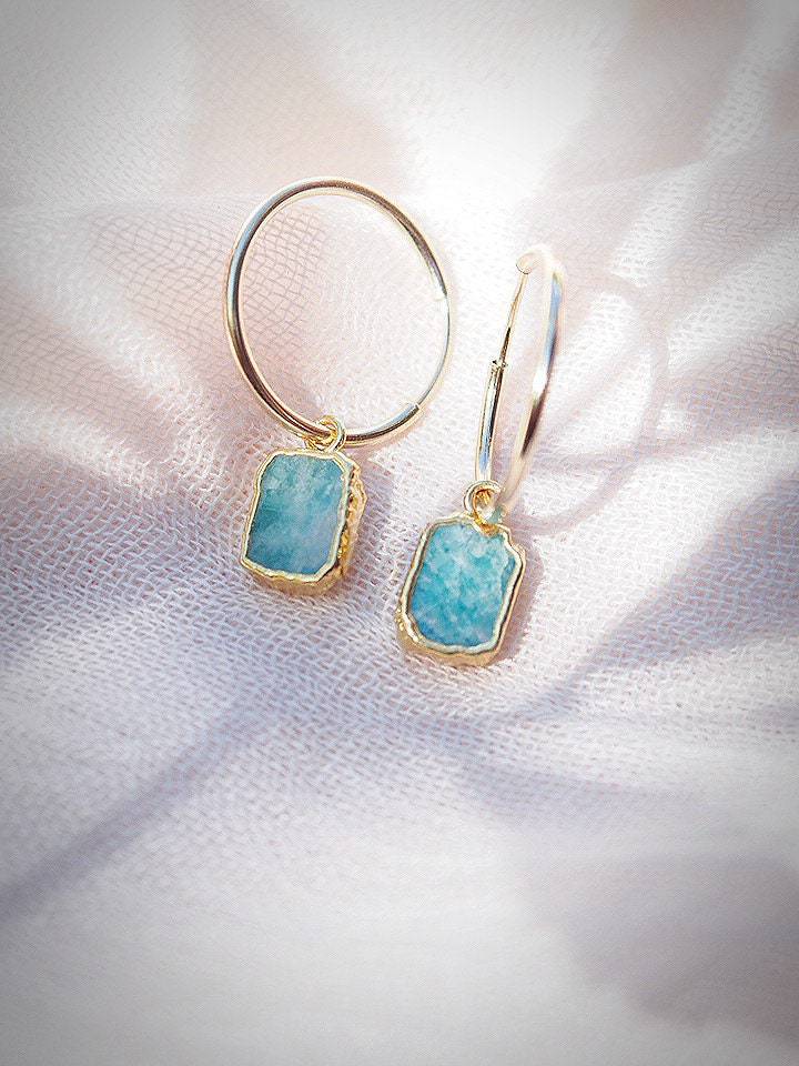 Earrings - Small Aquamarine Hoop Earrings - ke aloha jewelry