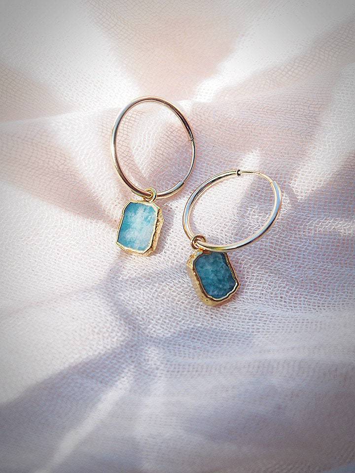 Earrings - Small Aquamarine Hoop Earrings - ke aloha jewelry