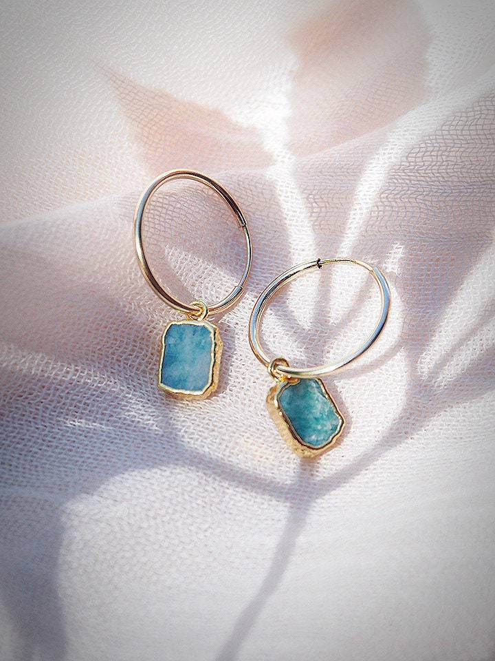 Earrings - Small Aquamarine Hoop Earrings - ke aloha jewelry