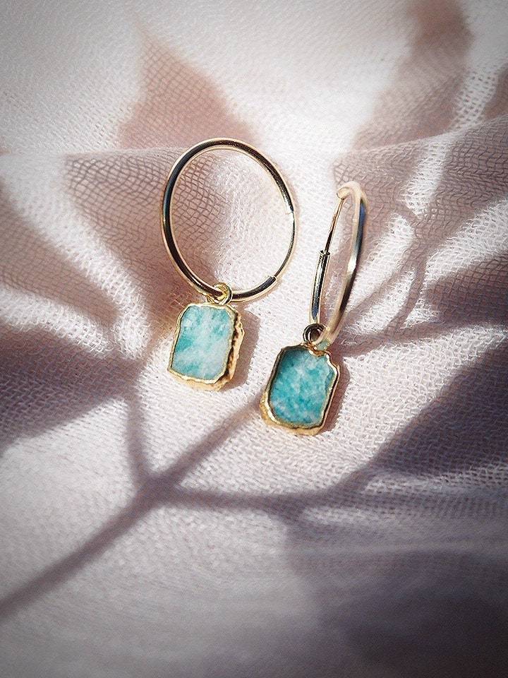 Earrings - Small Aquamarine Hoop Earrings - ke aloha jewelry