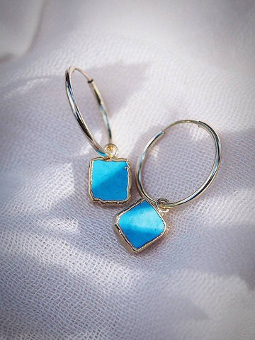 Earrings - Small Blue Turquoise Hoop Earrings - ke aloha jewelry