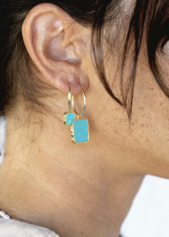 Earrings - Small Blue Turquoise Hoop Earrings - ke aloha jewelry